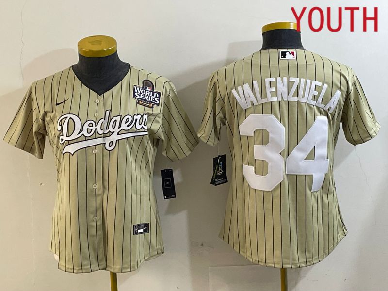 Youth Los Angeles Dodgers #34 Valenzuela Green Stripe Game 2024 Nike MLB Jersey style 7